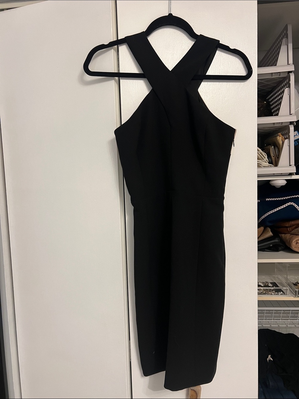 Elizabeth and James Black One-Shoulder Cross-Back Sheath Dress